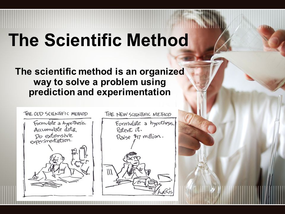 The Scientific Method The scientific method is an organized way to solve a problem using prediction and experimentation