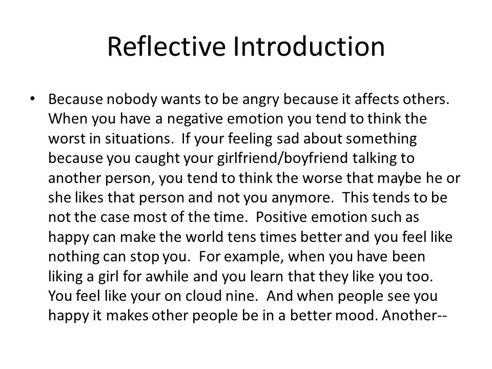 Reflective Introduction Because nobody wants to be angry because it affects others.