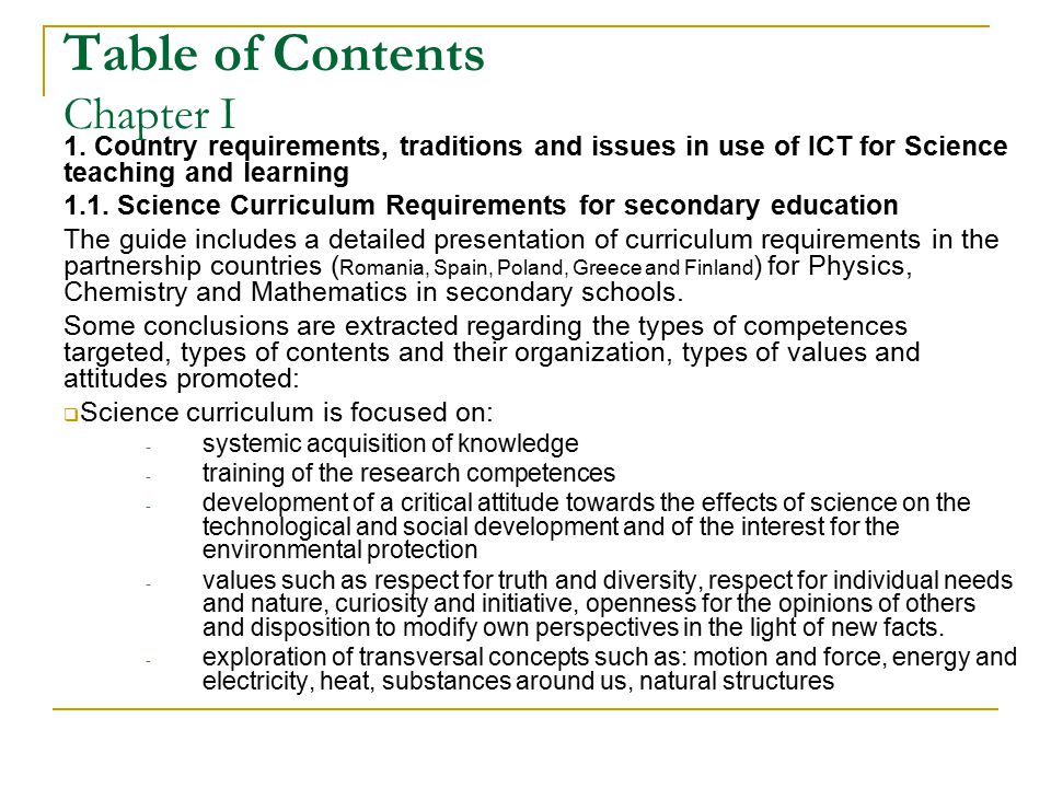 Table of Contents Chapter I 1.
