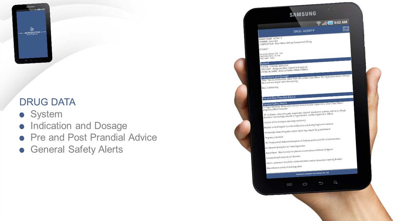 DRUG DATA System Indication and Dosage Pre and Post Prandial Advice General Safety Alerts