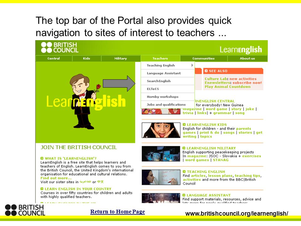 The top bar of the Portal also provides quick navigation to sites of interest to teachers...