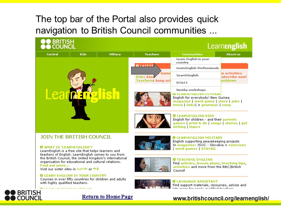 The top bar of the Portal also provides quick navigation to British Council communities...