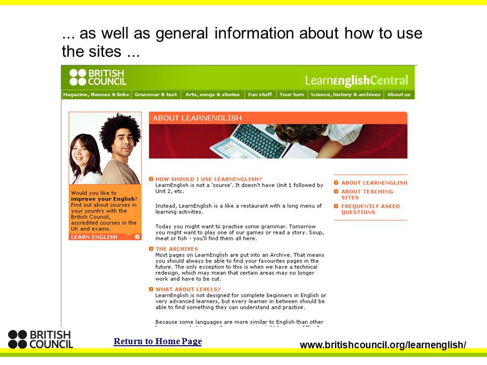... as well as general information about how to use the sites...