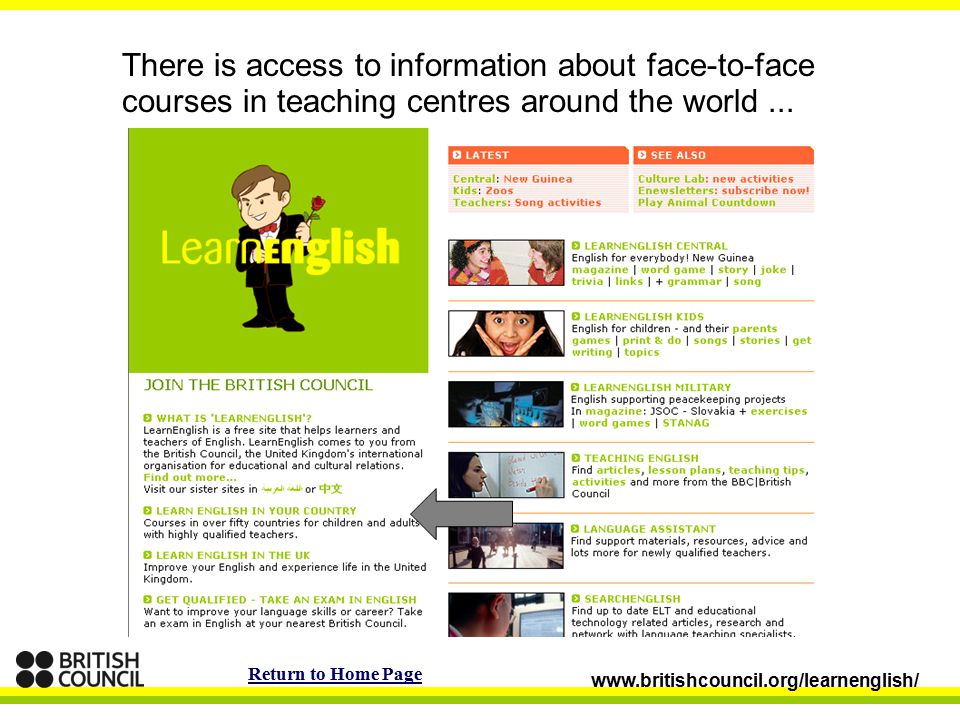 There is access to information about face-to-face courses in teaching centres around the world...