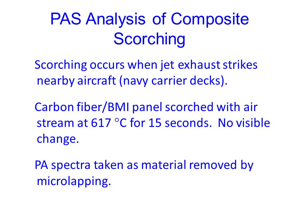PAS Analysis of Composite Scorching Scorching occurs when jet exhaust strikes nearby aircraft (navy carrier decks).