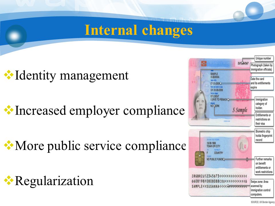 Internal changes  Identity management  Increased employer compliance  More public service compliance  Regularization