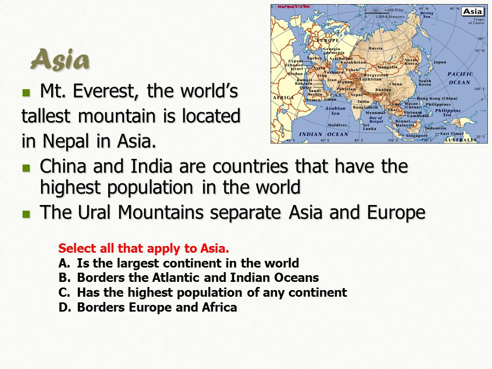 Asia Mt. Everest, the world’s Mt.