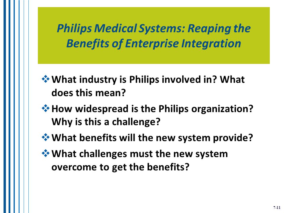 7-11 Philips Medical Systems: Reaping the Benefits of Enterprise Integration  What industry is Philips involved in.
