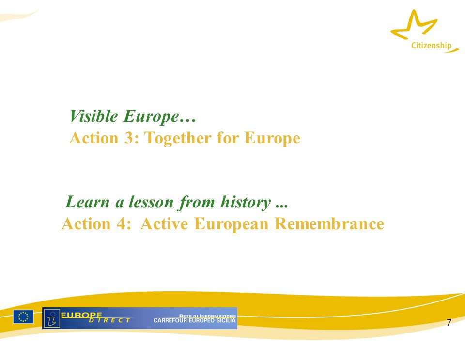 7 Visible Europe… Action 3: Together for Europe Learn a lesson from history...