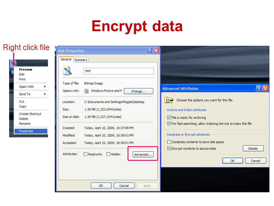 Encrypt data Right click file
