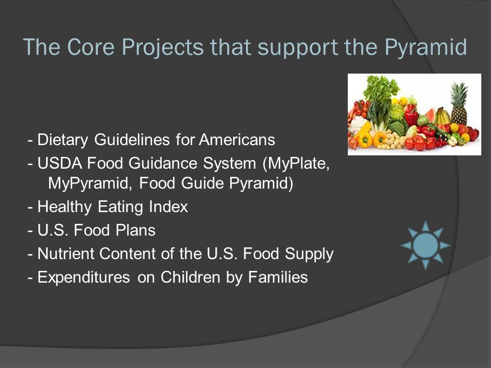 My Pyramid - Started by the Center for Nutrition Policy and Promotion in 1994 to improve the nutrition and well-being of Americans.