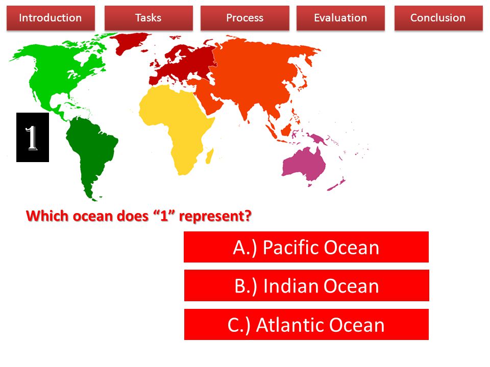 Click on 1 to begin labeling the ocean each number represents Introduction Tasks Process Evaluation Conclusion
