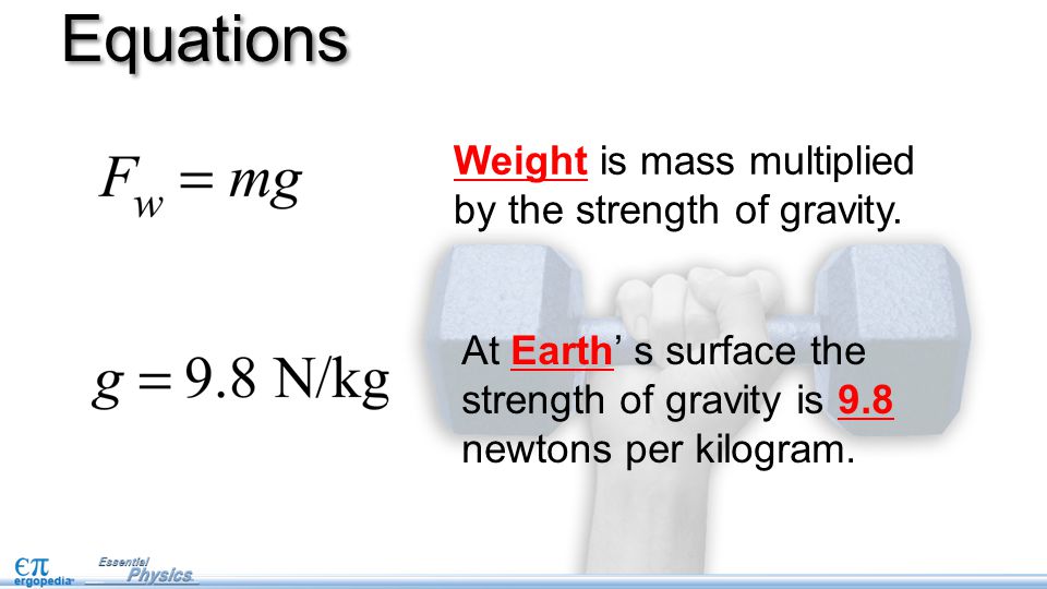 Force and weight pg. 13 in NB. Objectives Explain the difference between  weight and mass. Calculate weight from mass or mass from weight. Physics  terms. - ppt download