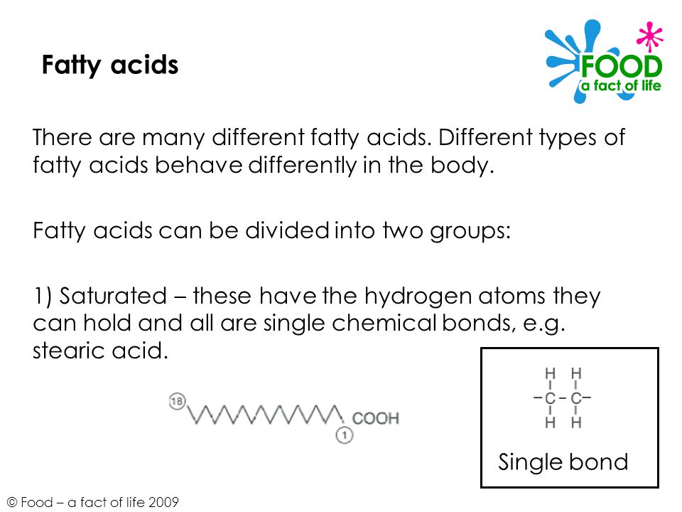 © Food – a fact of life 2009 Fatty acids There are many different fatty acids.