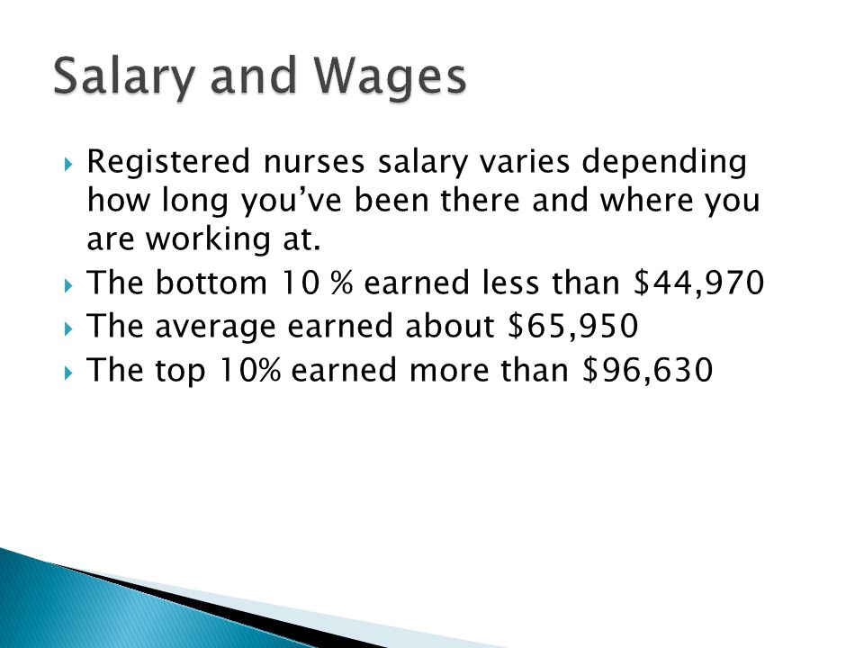  Registered nurses salary varies depending how long you’ve been there and where you are working at.