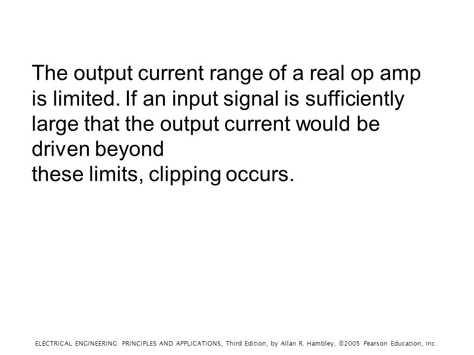 The output current range of a real op amp is limited.