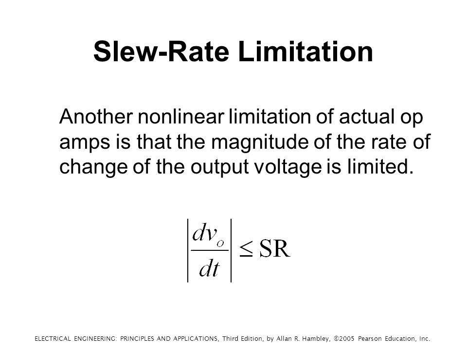 Slew-Rate Limitation Another nonlinear limitation of actual op amps is that the magnitude of the rate of change of the output voltage is limited.