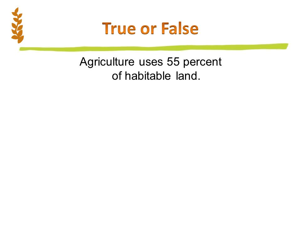 Agriculture uses 55 percent of habitable land.