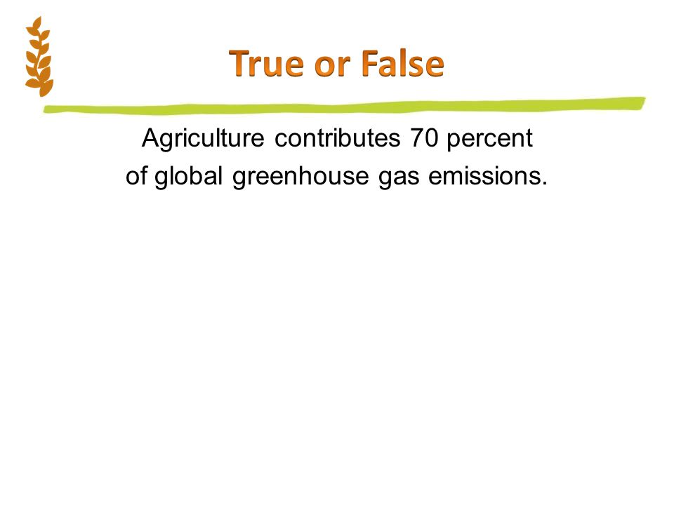 Agriculture contributes 70 percent of global greenhouse gas emissions.