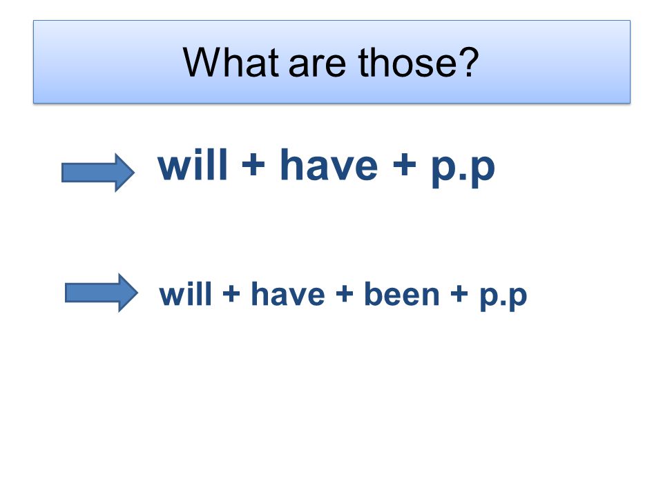 What are those will + have + p.p will + have + been + p.p