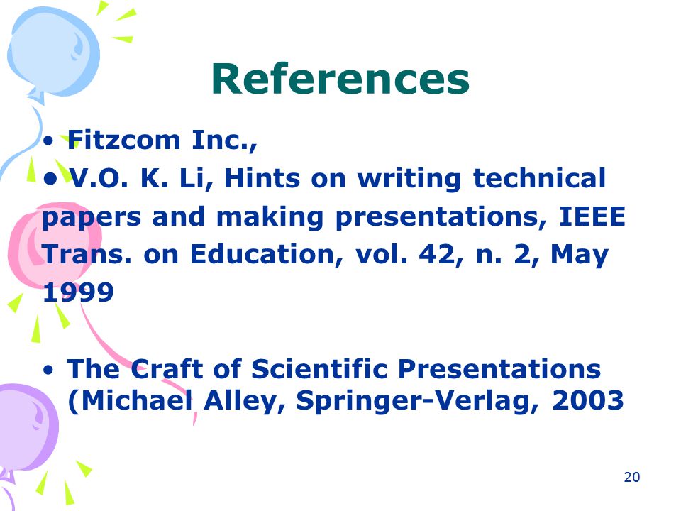 20 References Fitzcom Inc., V.O. K.