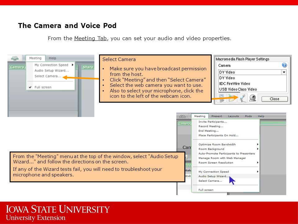 From the Meeting menu at the top of the window, select Audio Setup Wizard... and follow the directions on the screen.