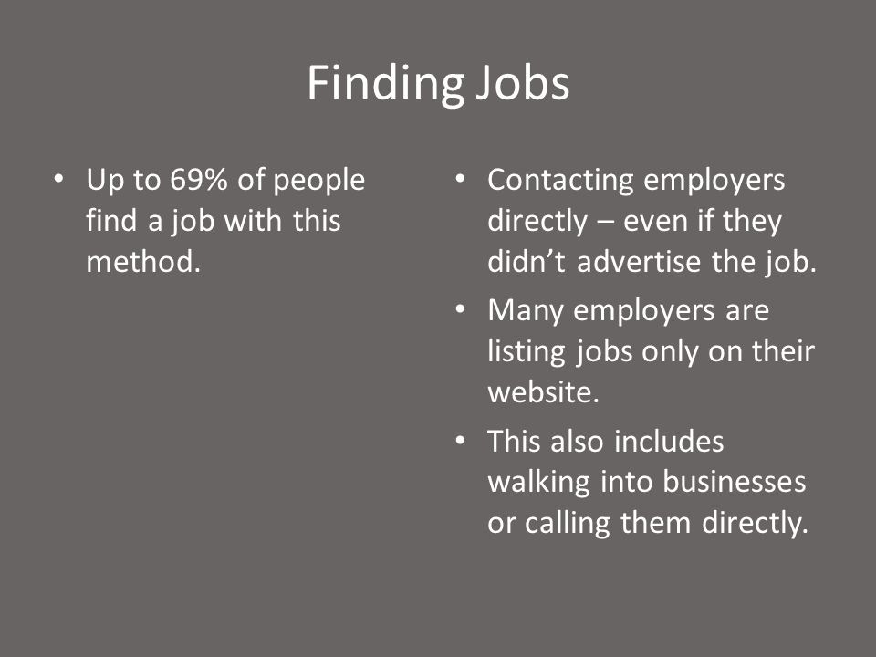 Finding Jobs Up to 69% of people find a job with this method.
