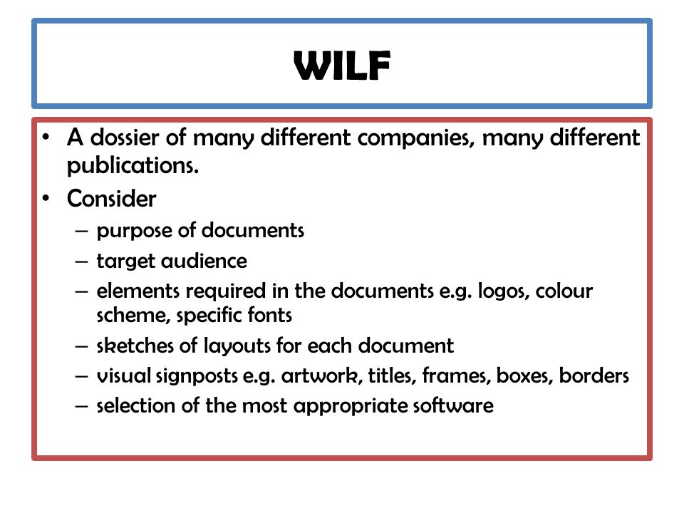 WILF A dossier of many different companies, many different publications.
