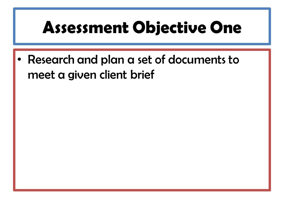 Assessment Objective One Research and plan a set of documents to meet a given client brief