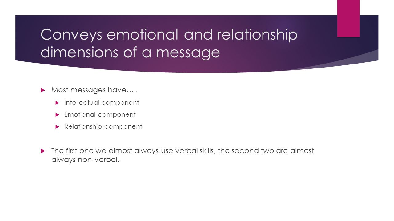 Conveys emotional and relationship dimensions of a message  Most messages have…..
