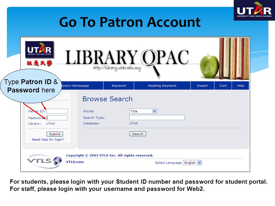 For students, please login with your Student ID number and password for student portal.