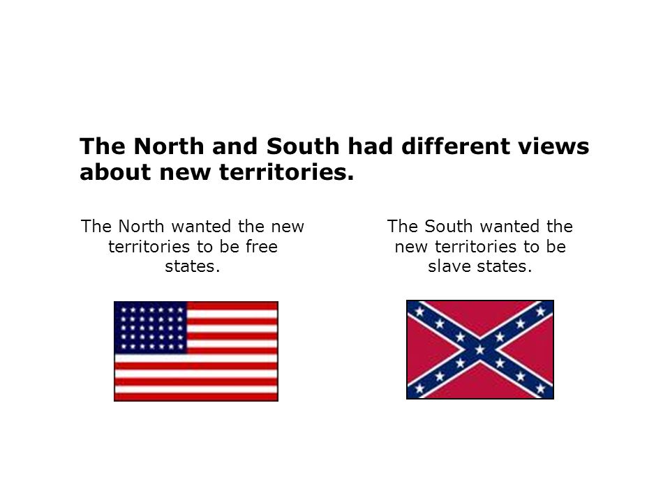 The North and South had different views about new territories.