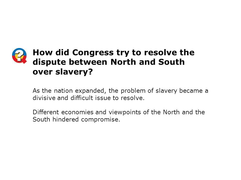 How did Congress try to resolve the dispute between North and South over slavery.