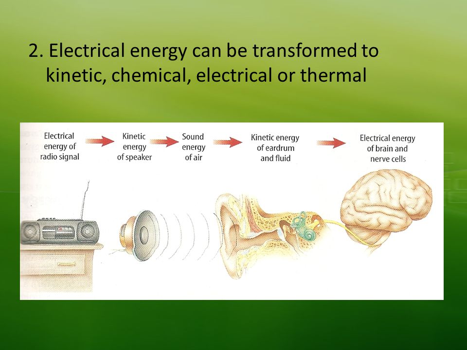 2. Electrical energy can be transformed to kinetic, chemical, electrical or thermal