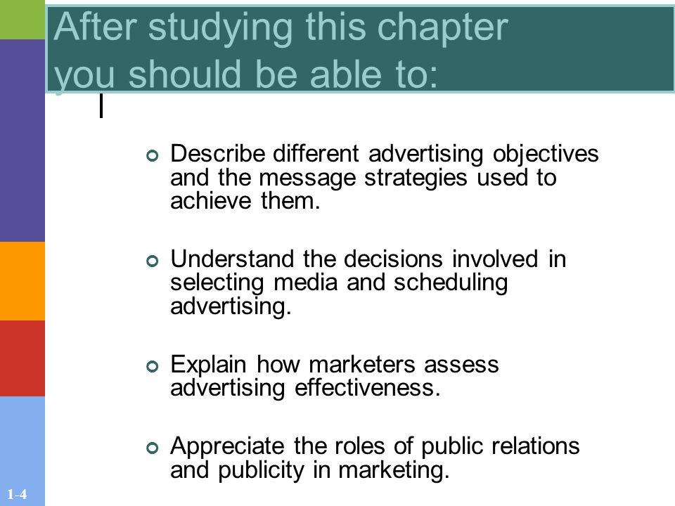 1-4 Describe different advertising objectives and the message strategies used to achieve them.