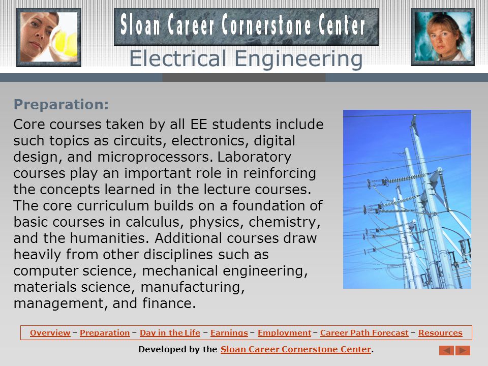 Overview (continued): Electrical and electronics engineers design, develop, test, and supervise the manufacture of electrical and electronic equipment.