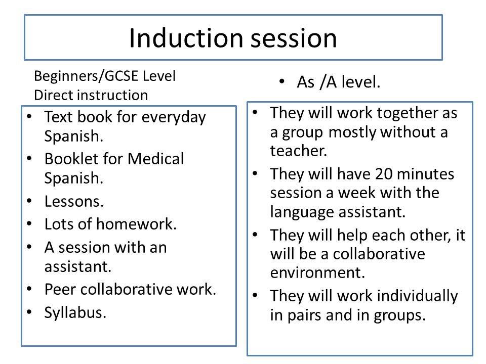 Induction session Text book for everyday Spanish. Booklet for Medical Spanish.