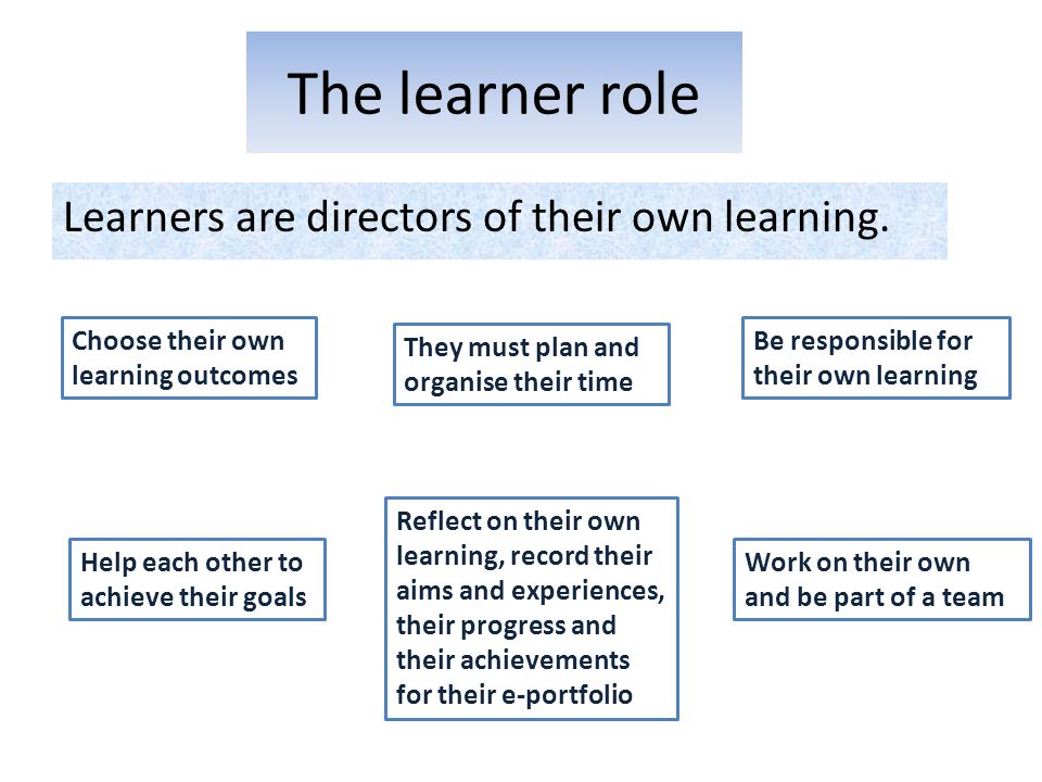 The learner role Learners are directors of their own learning.