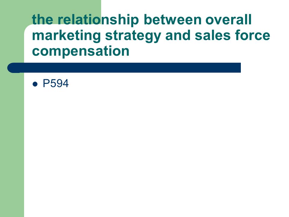 the relationship between overall marketing strategy and sales force compensation P594