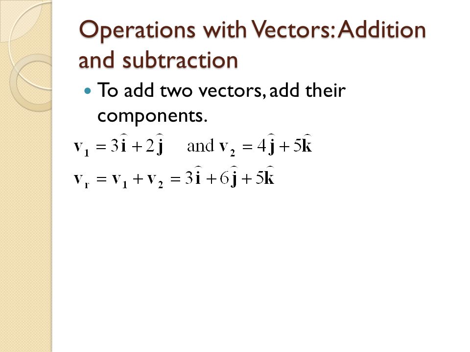 Vectors: 5 Minute Review Vectors can be added or subtracted. ◦ To add  vectors graphically, draw one after the other, tip to tail. ◦ To add  vectors algebraically, - ppt download