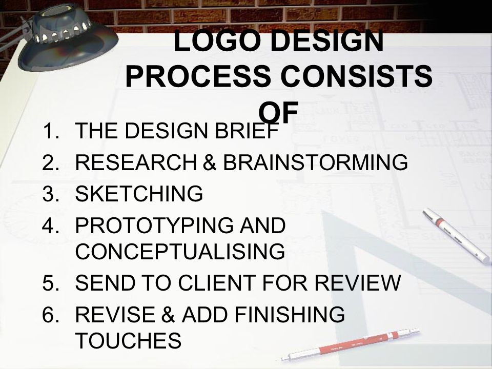 LOGO DESIGN PROCESS CONSISTS OF 1.THE DESIGN BRIEF 2.RESEARCH & BRAINSTORMING 3.SKETCHING 4.PROTOTYPING AND CONCEPTUALISING 5.SEND TO CLIENT FOR REVIEW 6.REVISE & ADD FINISHING TOUCHES