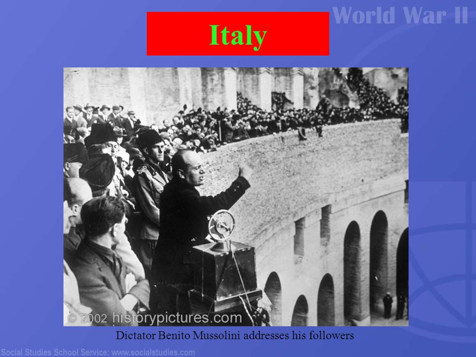 Italy Dictator Benito Mussolini addresses his followers