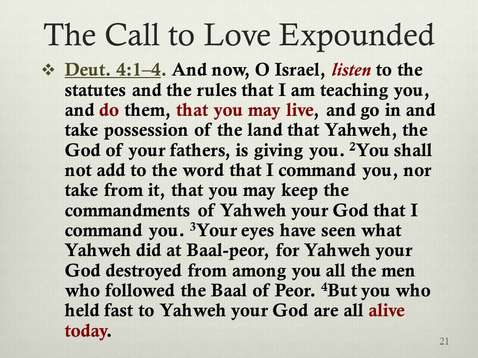 The Call to Love Expounded  Deut. 4:1–4.