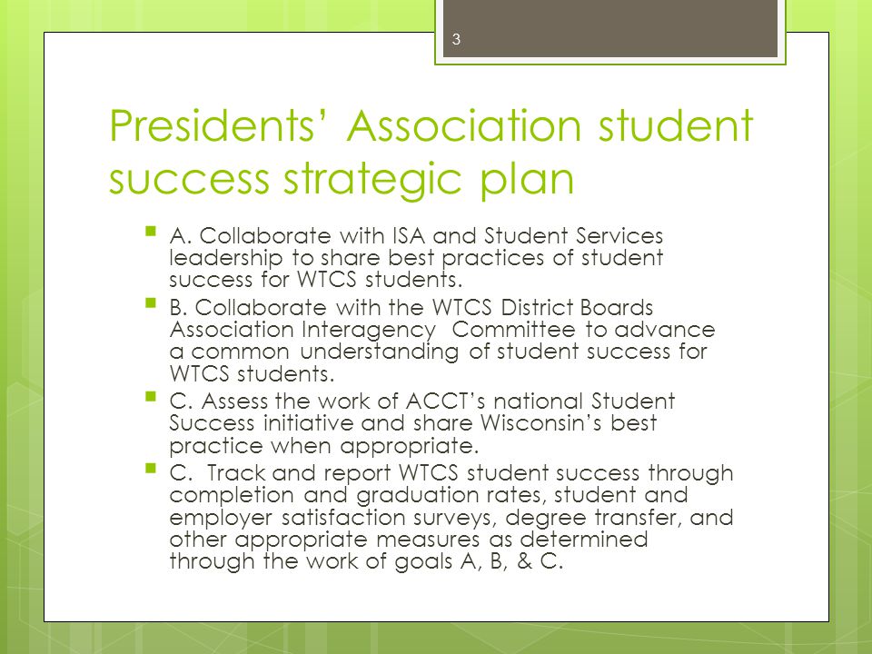 Presidents’ Association student success strategic plan  A.