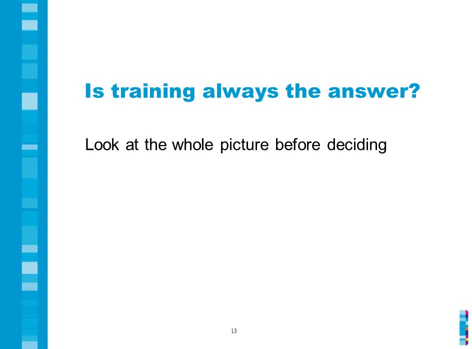 Is training always the answer Look at the whole picture before deciding 13