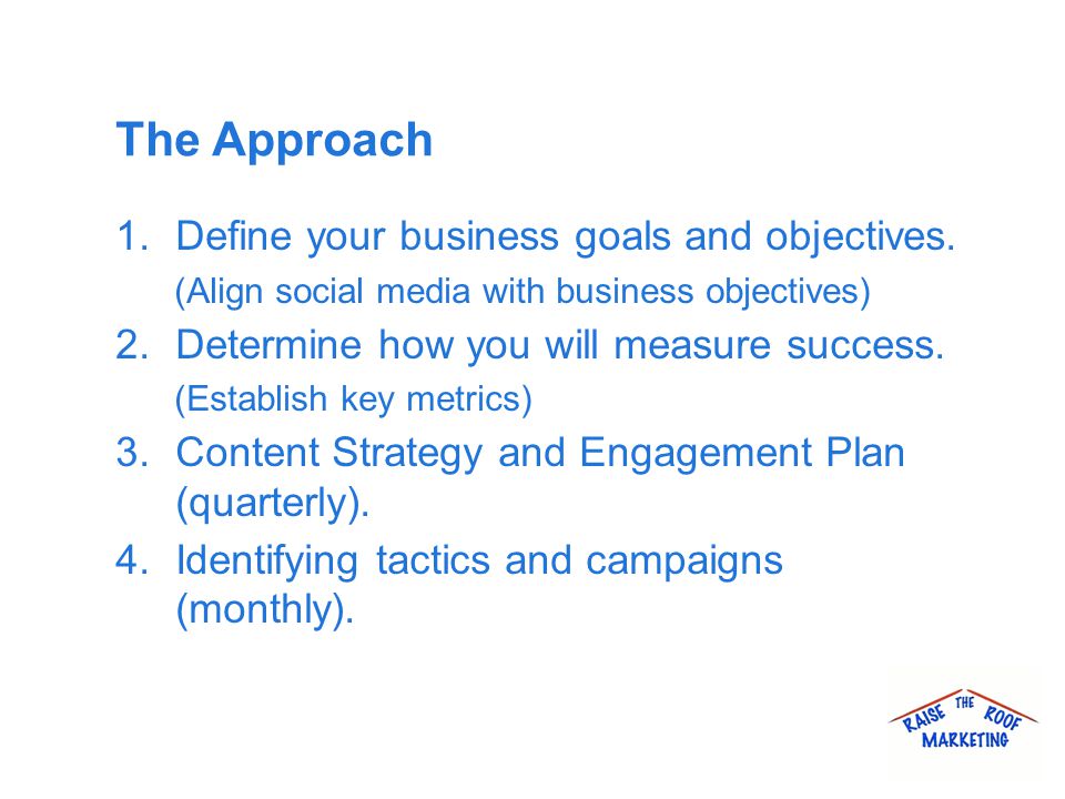 The Approach 1.Define your business goals and objectives.