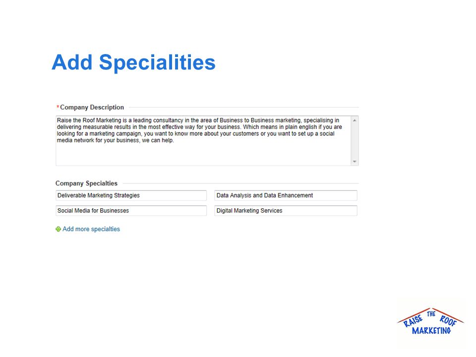 Add Specialities