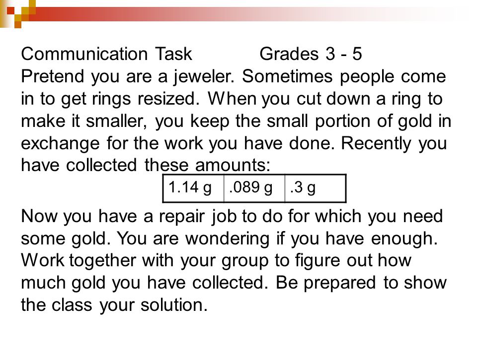 Communication Task Grades Pretend you are a jeweler.