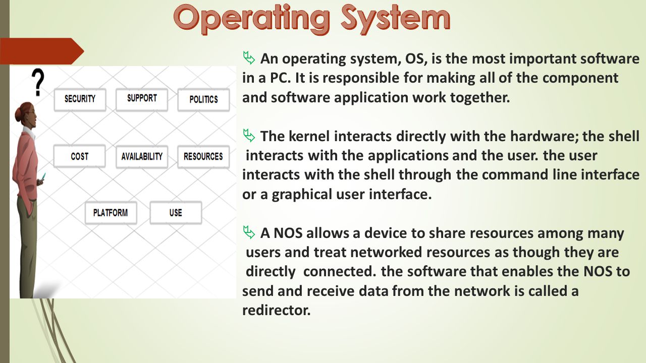  An operating system, OS, is the most important software in a PC.