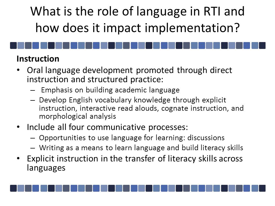 What is the role of language in RTI and how does it impact implementation.